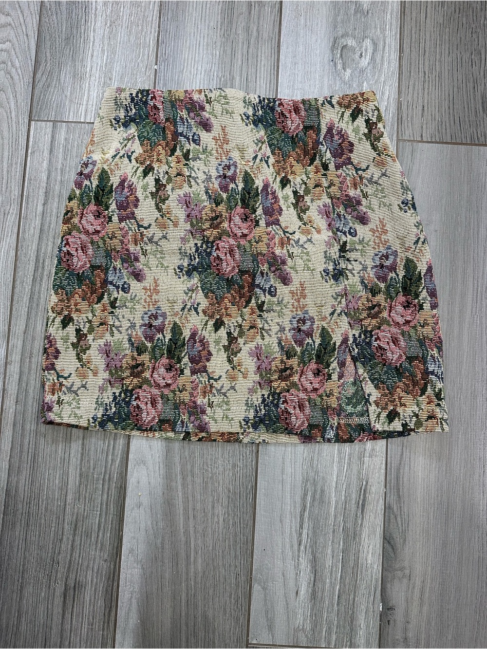 Target Floral Tapestry Mini Skirt - Cream with Pink & Green Accents